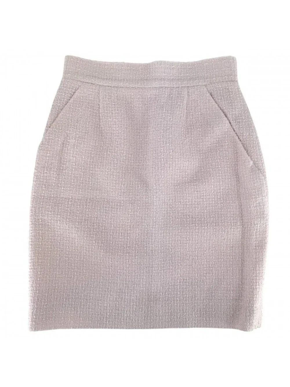 Chanel Set Tweed Collarless Jacket Skirt CC Logo 38 Pink Wool Spring Autumn